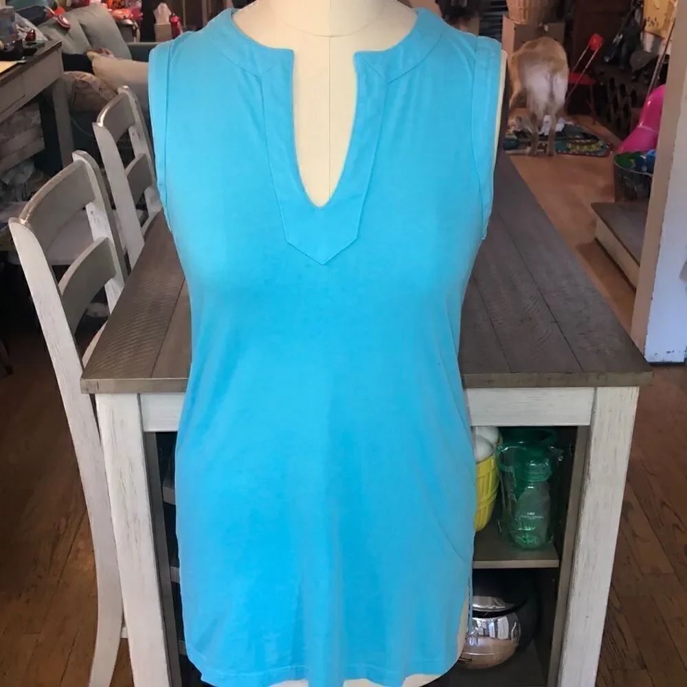 Turquoise Cotton VNeck Shift Dress by Lands’ End Vacation ready! ✈️ 🏝